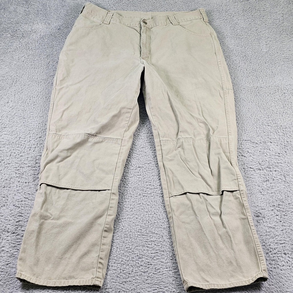 Orvis Pants Mens 38x30 Beige Canvas Double Knee Outdoor Workwear Made USA 5705